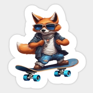 a fox riding a skateboard wearing sunglasses Sticker